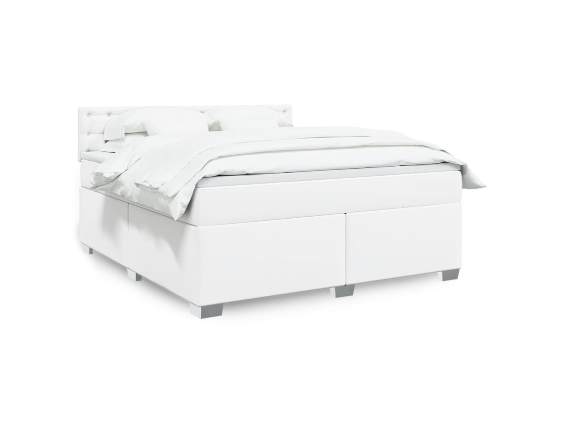Vidaxl Cama Com Molas/colchão 180x200 Cm Couro Artificial Branco