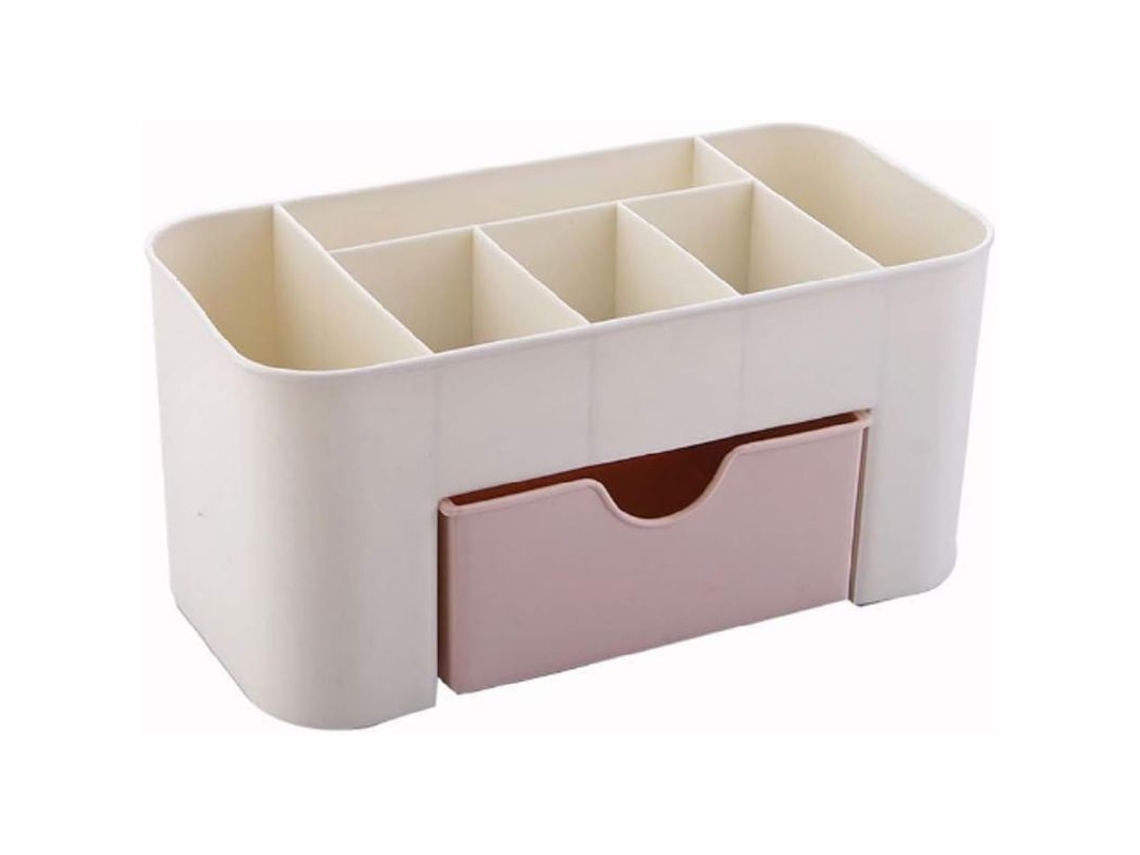 Organizador De Maquillaje De Escritório, Caixa De Armazenamento Cosmético, Estojo Para Papelaria E Joias Com Gaveta E 6 Compartimentos