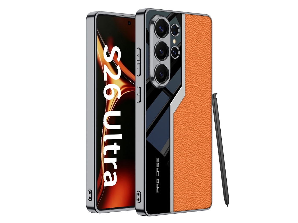 Capa Hexinyigjly Para Samsung S26 Ultra, Estrutura Tpu E Pele Pu, Fina, Antichoque Laranja