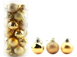 Conjunto De Bolas De Natal  Pequenas Inquebráveis Bolas Árvore Dourado - 24un (4 Cm)*