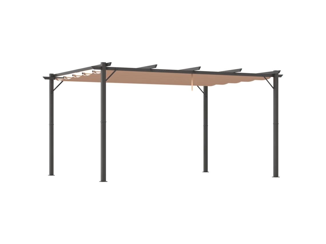 Gazebo pergola com teto de tecido ajustável, estrutura de alumínio, 3x4m, cinza marrom