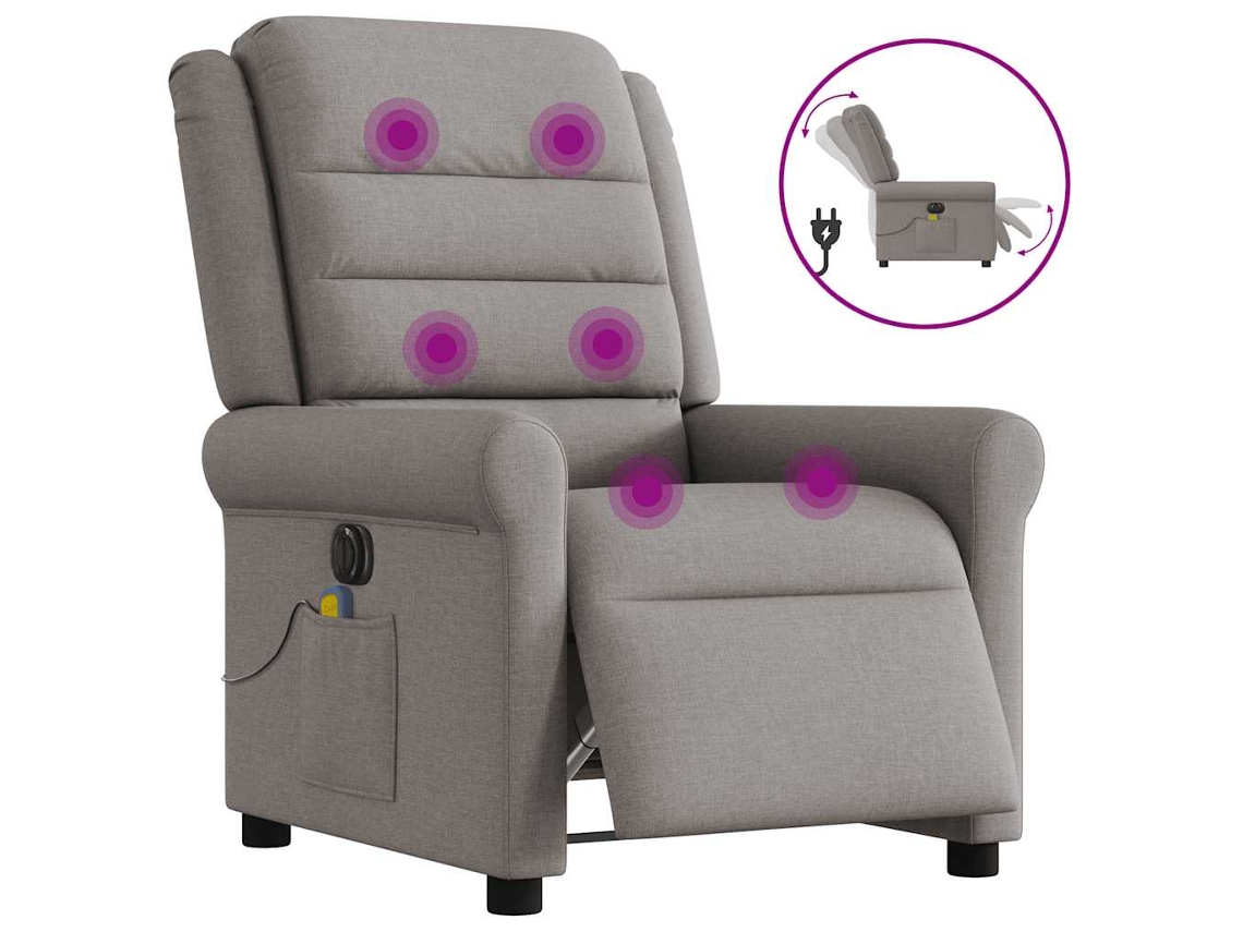 Vidaxl Poltrona Reclinável Massagens Elétrica Tecido Cinza-acastanhado
