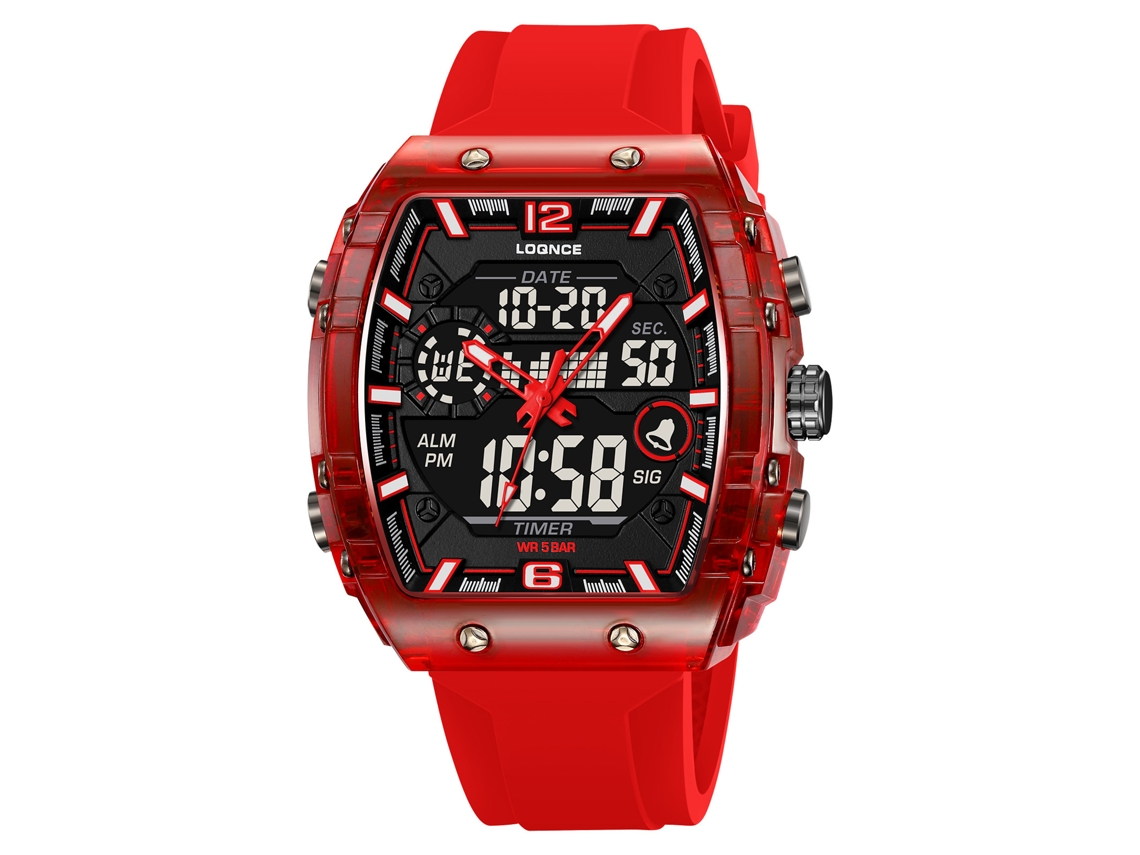 Relógio de Pulso Eletrônico Digital Luminoso e Elegante, À Prova D'água, Relógio Esportivo Masculino MDUG (vermelho)
