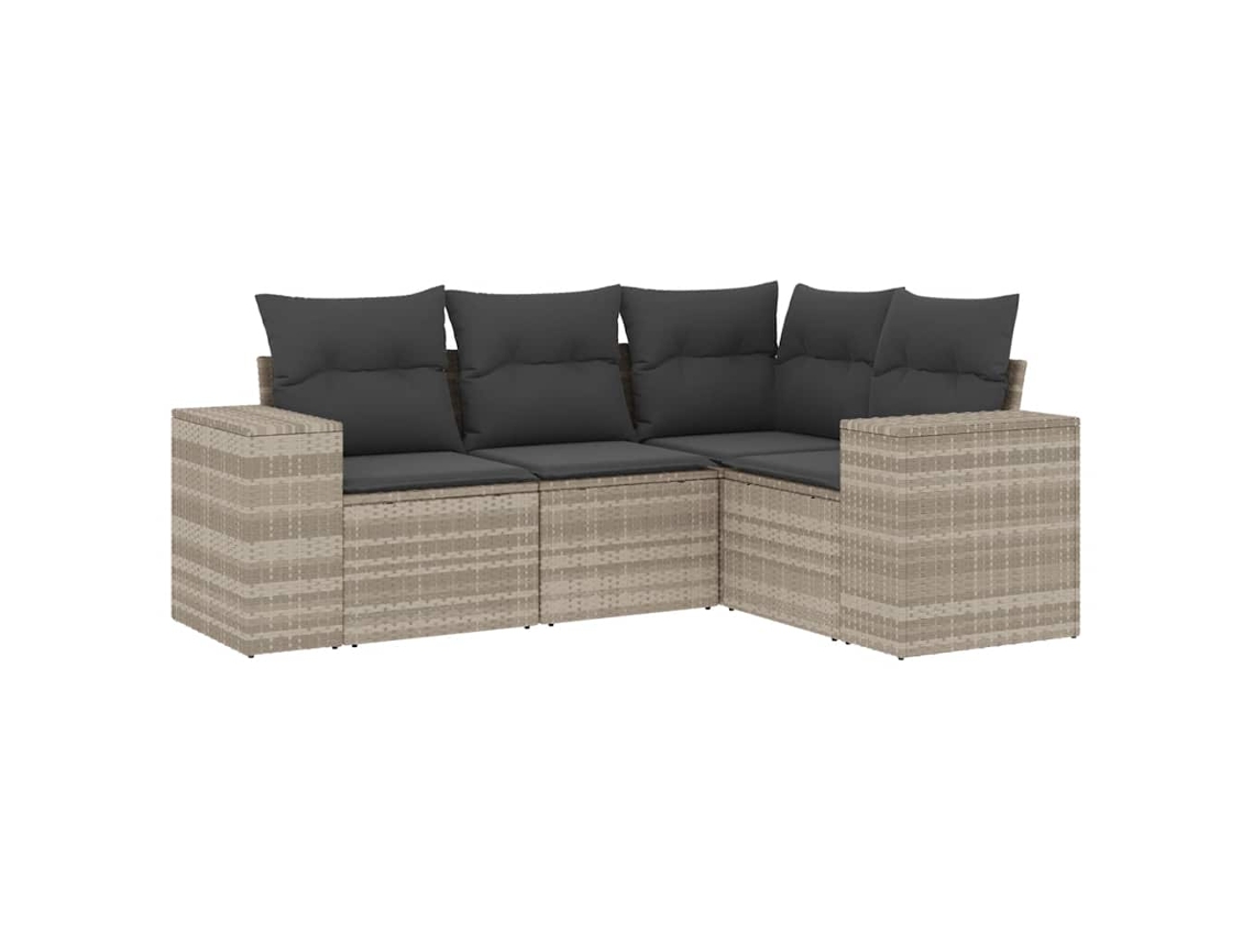Maison Exclusive - 4 Pcs Conj. Sofás Jardim C/ Almofadões Vime Pe Cinzento-claro