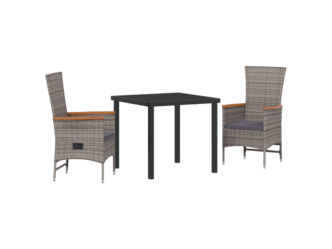 Conjunto 3 De Jantar Jardim Com Almofadas Vidaxl Cinza Vime Poliéster