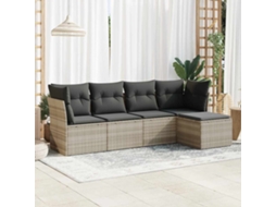 Vidaxl 5 Pcs Conj. Sofás Jardim C/ Almofadões Vime Pe Cinzento-claro
