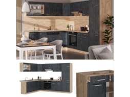 Cozinha de canto R-Line, 227 x 287 cm PT Carvalho, Betão preto/carvalho dourado, Vicco