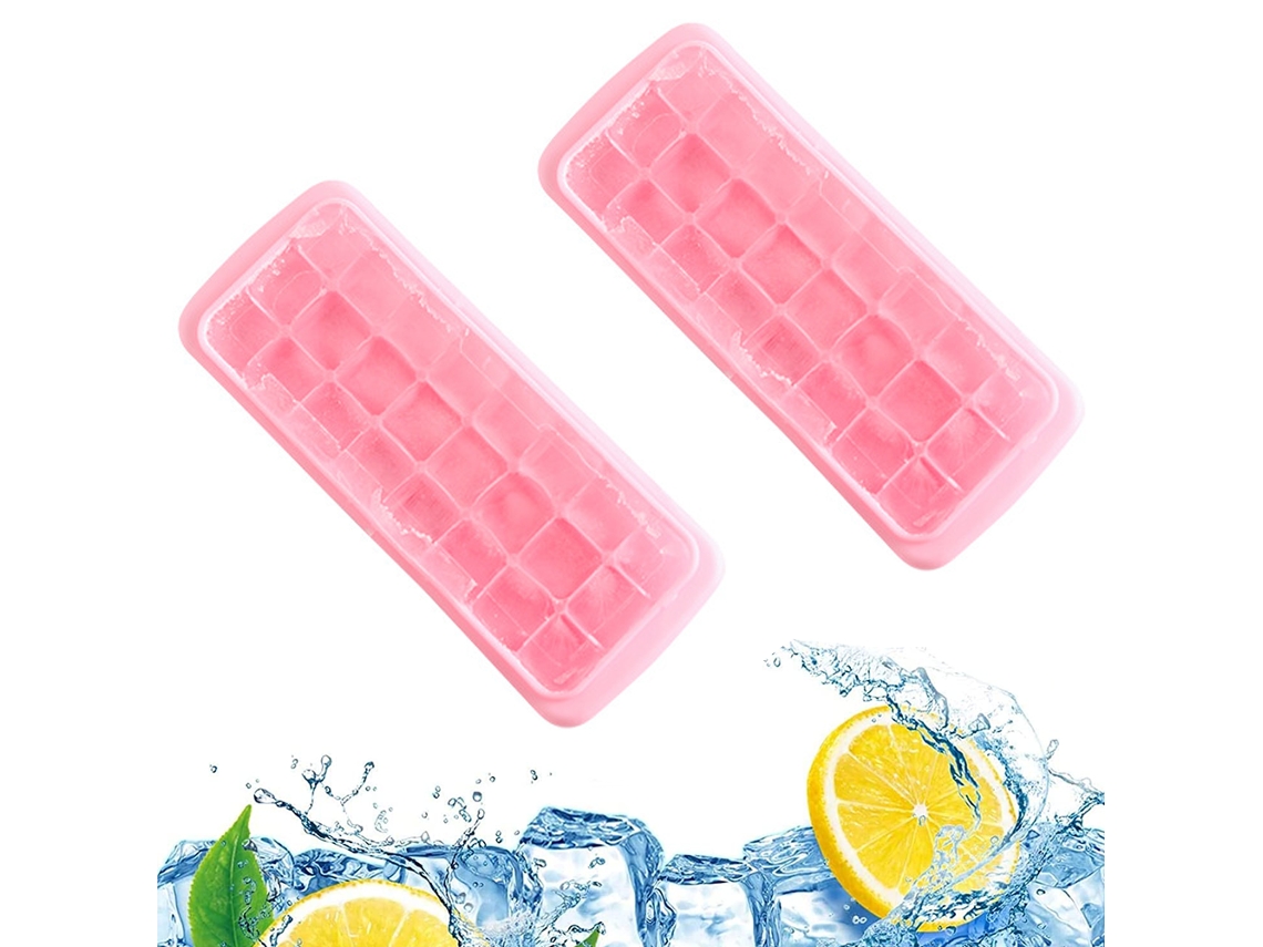 2 Unidades de Bandejas de Cubos de Gelo Moldes de Cubos de Gelo com Tampa Bandejas de Gelo Empilháveis Rosa