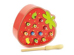 Jogo Magnético de Apanhar Minhocas, Brinquedo Educativo em Madeira para Crianças Pequenas CZHHMART (morango)