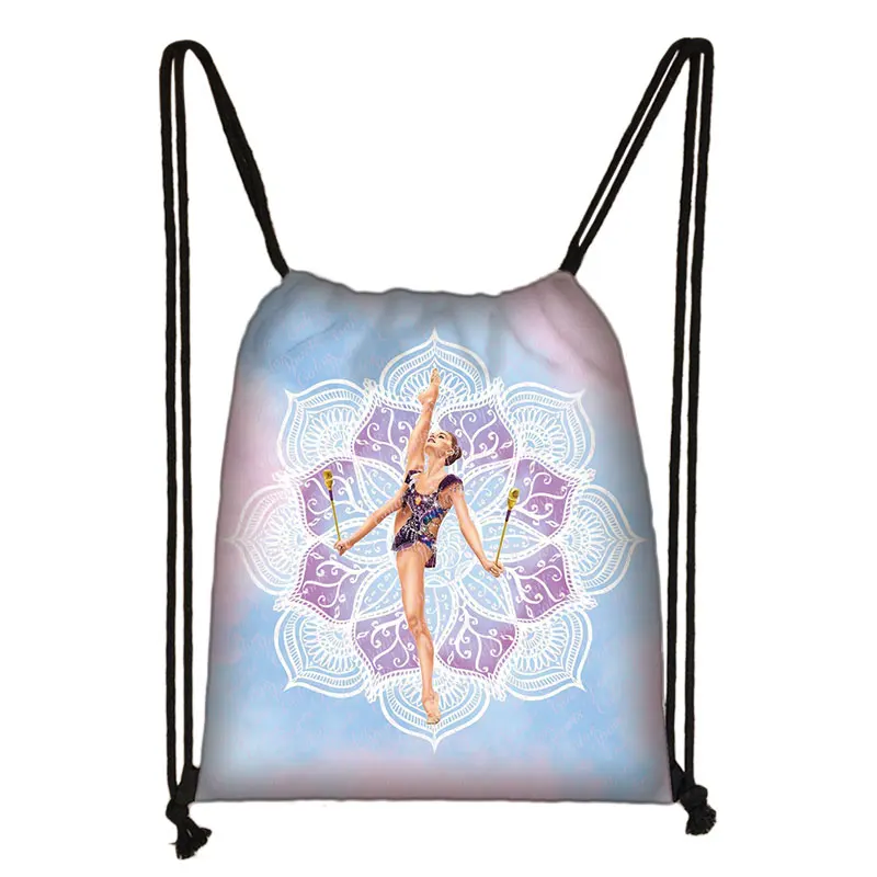 Mochila Feminina com Estampa de Ginástica em Aquarela, Bolsa com Cordão, Mochila para Meninas, Bolsa para Guardar Sapatos de Ginástica BRILVIBERA