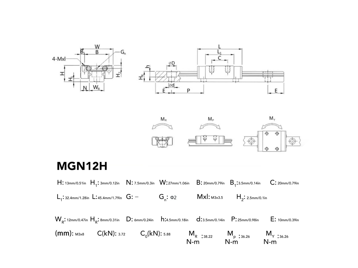 Guia De Rail Linear 500mm Com Slider Mgn12h
