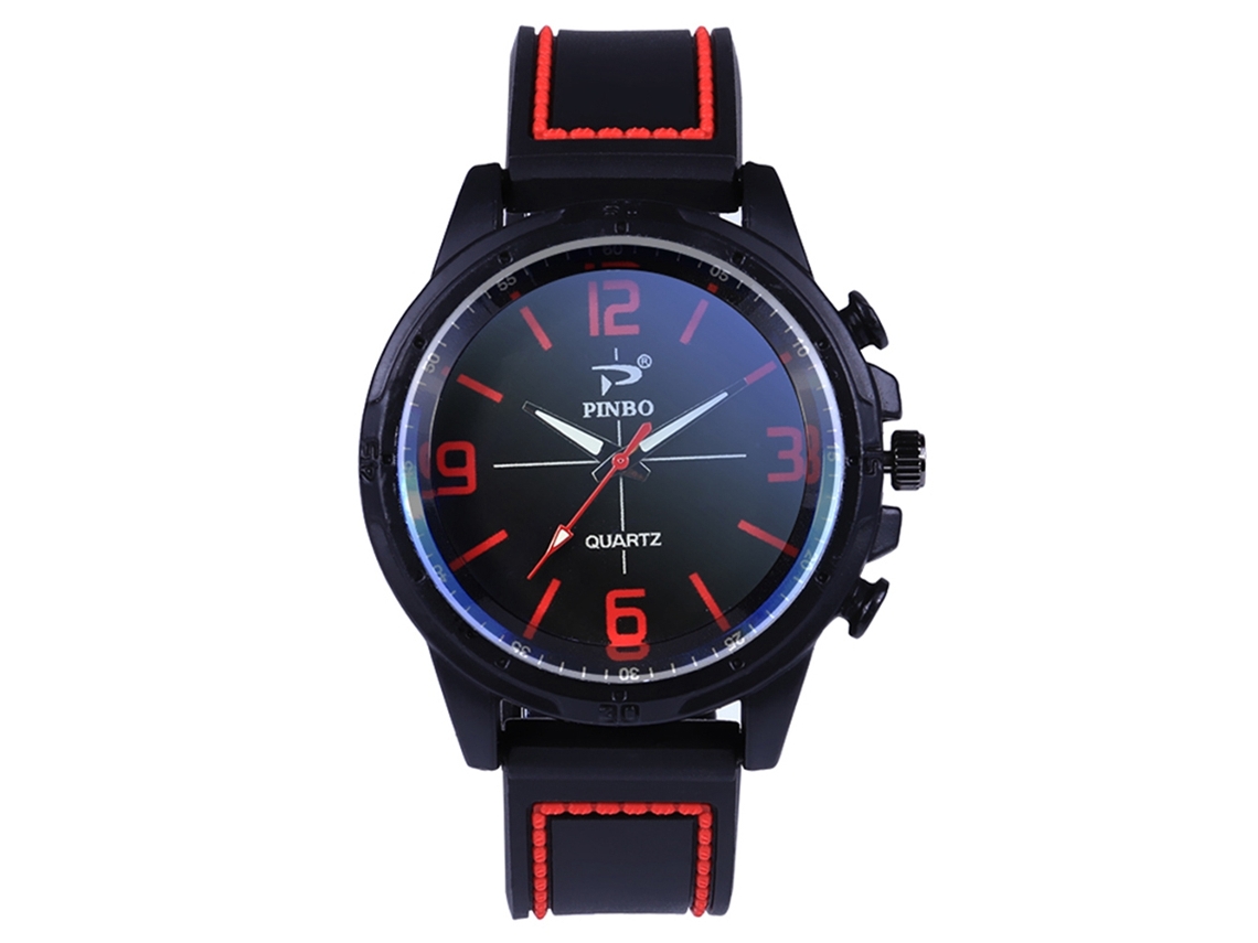 Relógio de pulso masculino com pulseira de silicone, mostrador redondo, movimento de quartzo esportivo, vermelho
