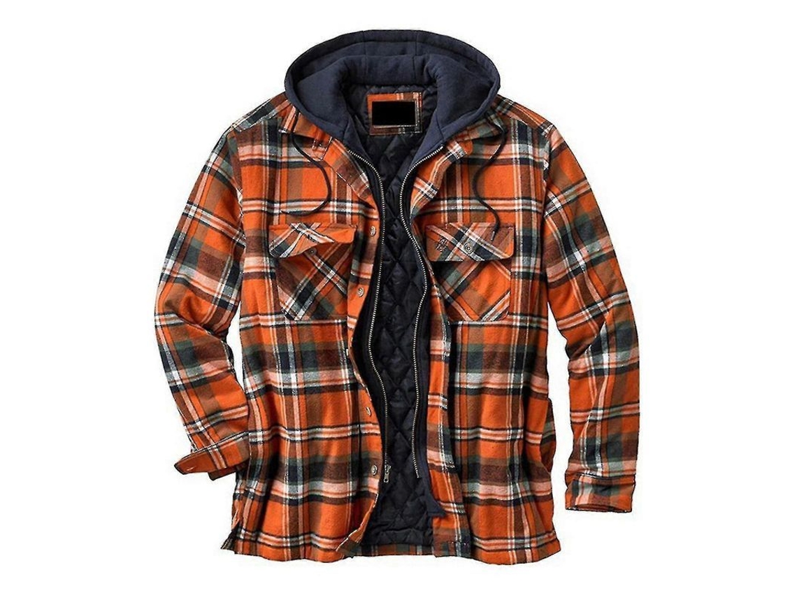 Camisa Flanela Com Forro De Patchwork, Manga Longa, Ajuste Relaxado E Materiais Pesados Para Inverno Laranja