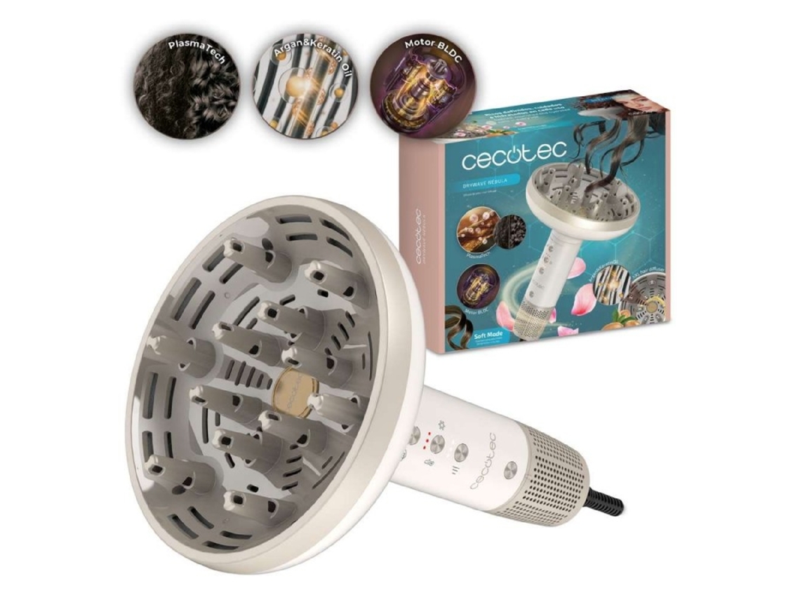Cecotec Secador Difusor Para Cabelos Encaracolados Xxl Drywave Nébula. 1300w, Óleo De Argan E Queratina, Motor Brushless, Plasmatech