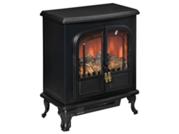 Fogão de Lareira Elétrica Estilo Neo retrô com 2 Portas de Vidro Temperado, 1000/2000w, Aço Abs Preto, Led de Brilho Ajustável