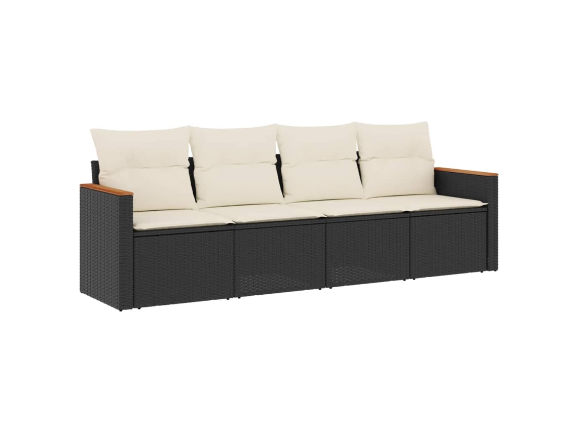 Conjunto de 4 Sofás para Jardim com Almofadões Vime Pe Preto MAISON EXCLUSIVE (4 pcs)