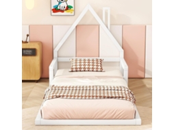 Cama Infantil 90x200 Cm, Cama Em Pinho Maciço, Design Simples E Robusto, Branco