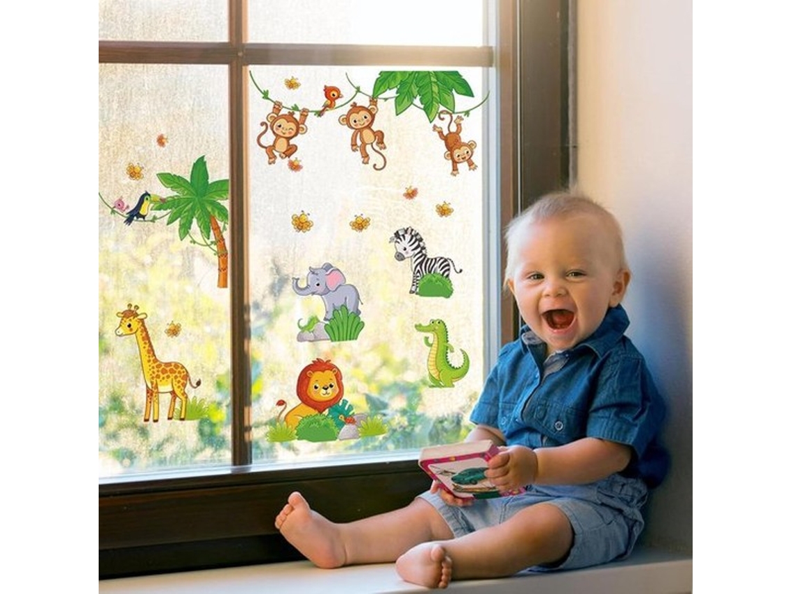 Muur Decal De Animais Do Bos Para Quarto De Menino Com Macaco E Leão - Tema Da Selva