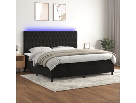 Cama Box Spring com Colchão/Led 200X200 Cm Veludo Preto