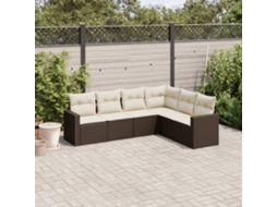 Vidaxl 6 Pcs Conjunto De Sofás Jardim C/ Almofadões Vime Pe Castanho