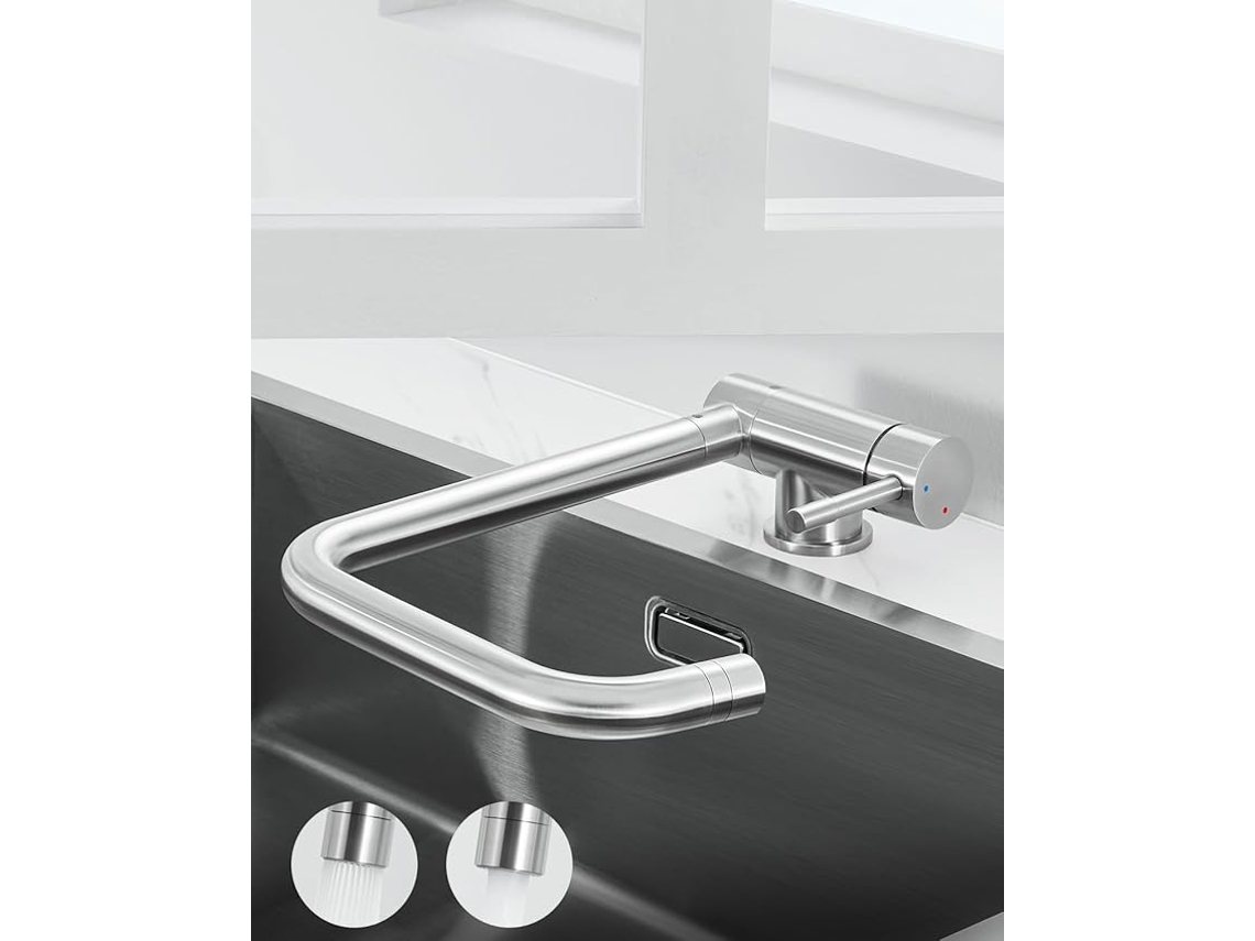 Torneira Misturadora De Cozinha, Misturador Em Aço Inoxidável, Bico Extensível, 2 Modos De Jato, Misturador Giratório 360°