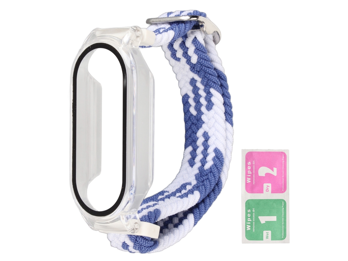 Cinto Trançado Nylon Macio Com Capa Protetora Para Mi Band 7 Azul Branco