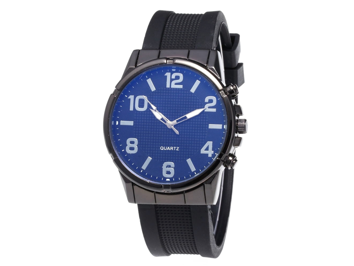Relógio de quartzo com pulseira de silicone, unissex, mostrador redondo, numerais Zhoulianfa (preto e azul)