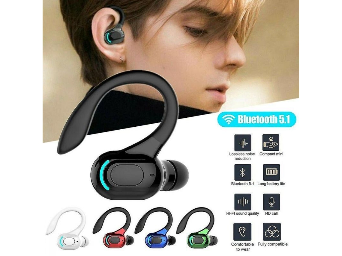 2026 audífonos Sem Fio Bluetooth 5.1 para Correr com Gancho Auricular Mono Ouvido Direito Branco