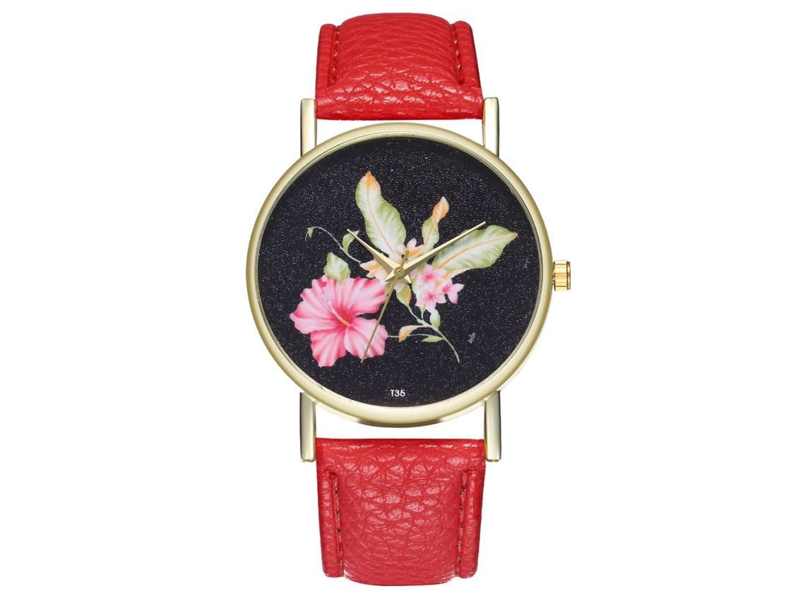 Reloj Analógico De Cuarzo Moda Hombre Mujer Cuero Pu Reloj De Pulsera Ocio Rojo