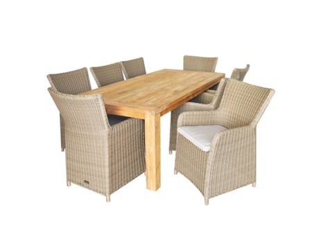 Conjunto de jardim CHILLVERT Nápoles madeira e resina 1 mesa 8 poltronas com almofadas