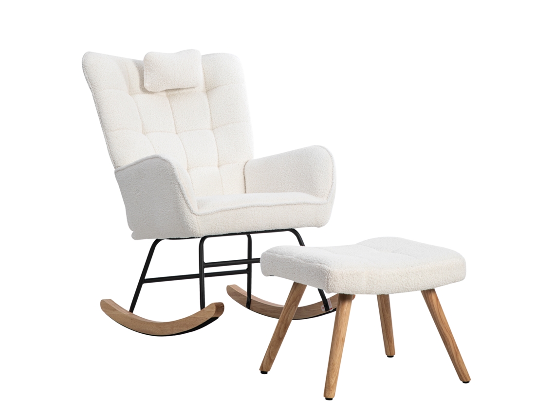 Cadeira De Balanço Ergonômica Branca 92 Cm Com Almofada E Puff,estrutura Robusta,suporta Até 250 Lbs,ideal Para Lounge