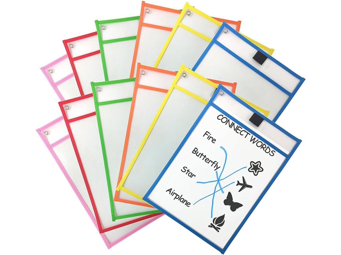 Conjunto De 10 Pastas Escrita Com Marcador Quadro Branco, Porta Marcadores Transparente Em Pvc E Ilhós Metálicos