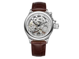 Relógio Automático Mecânico Masculino de Moda com Pulseira de Couro Pu Prata Marrom