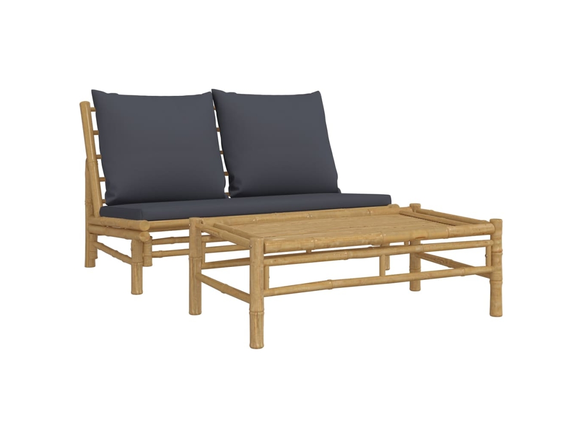 Maison Exclusive - 2pcs Conj. Lounge De Jardim Bambu C/ Almofadões Cinzento-escuro