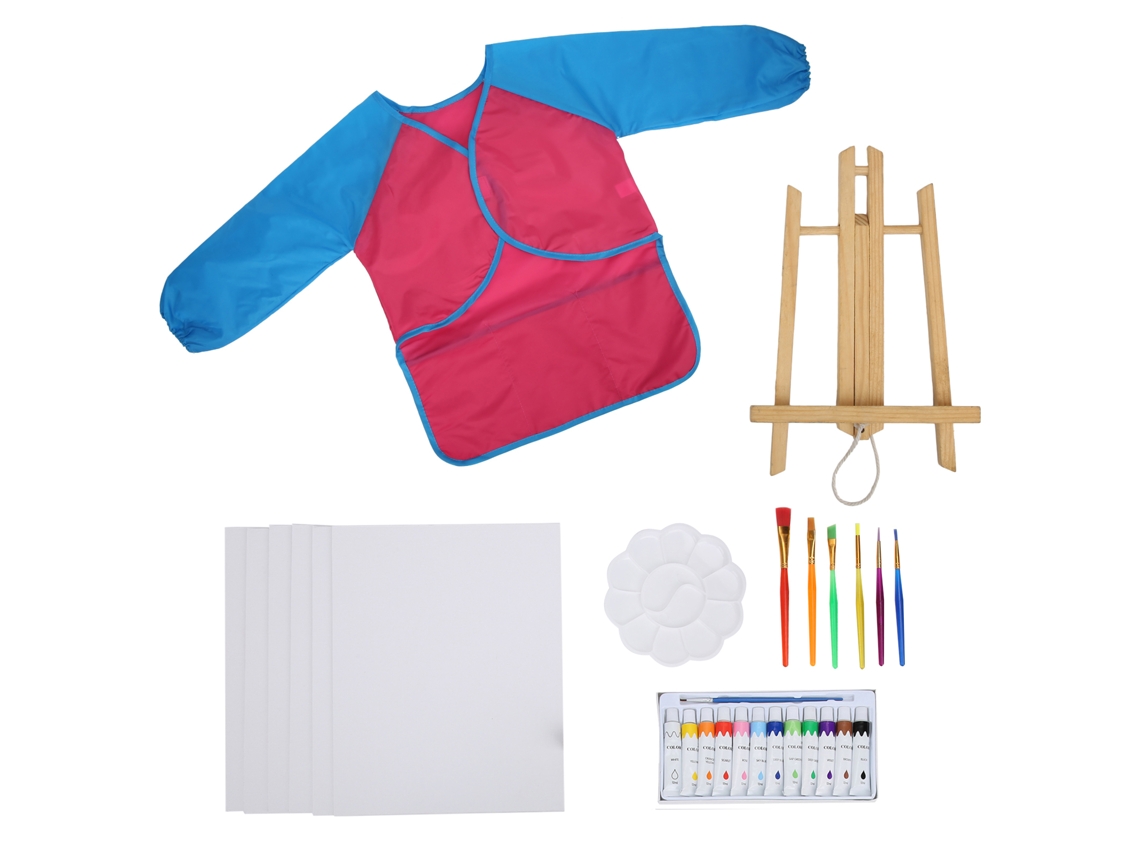 Ats kit de Pintura Acrílica Diy para Crianças com Pinceis e Avental Educatsivo Arte Infantil Vermelho Rosa