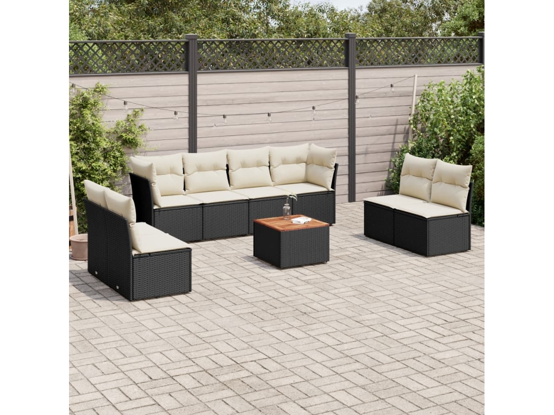 Vidaxl 9 Pcs Conjunto de Sofás P/ Jardim C/ Almofadões Vime Pe Preto