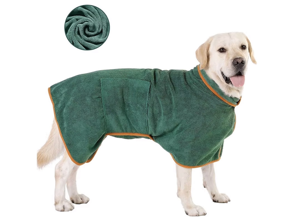 Roupão Absorvente, em Microfibra, para Cães, Secagem Rápida, Tamanho M, Verde AQUAFORGE