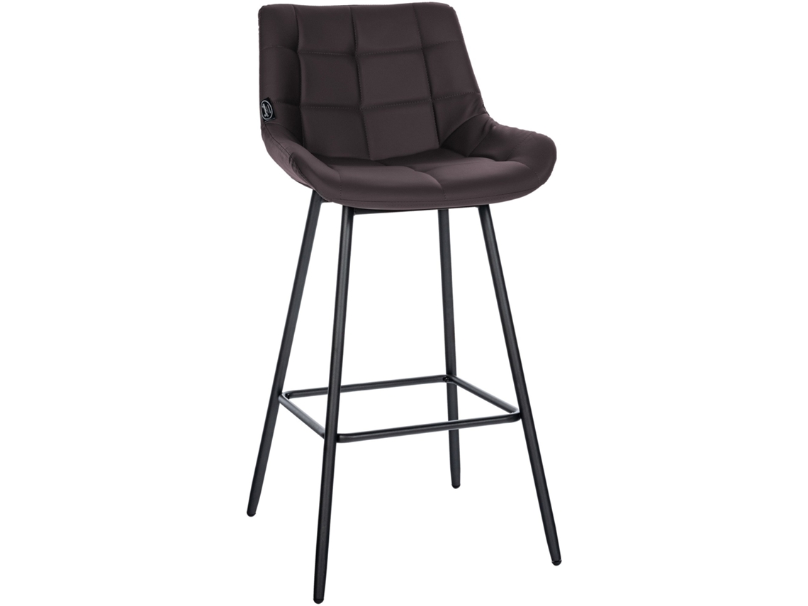 Banqueta de bar X1 com apoio para os pés, estofamento em PVC marrom, base de metal preta com quatro pés 10_0005460