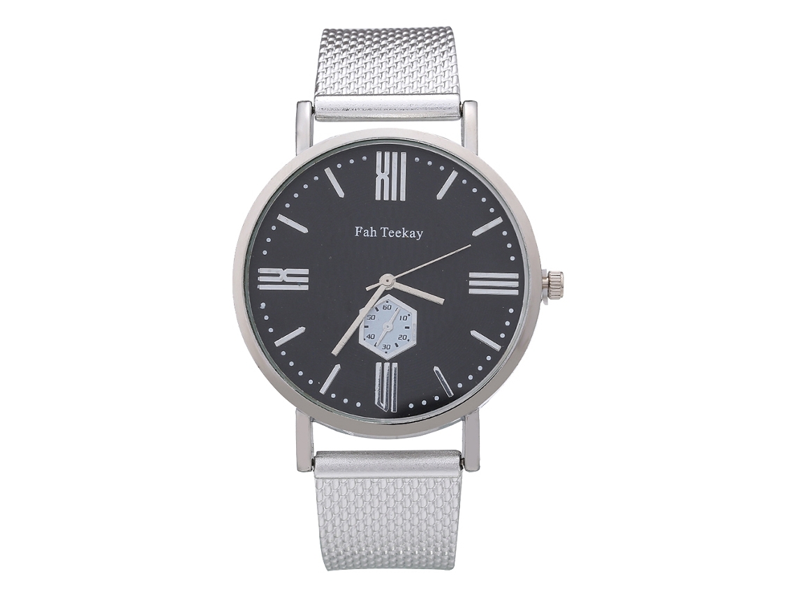 Relógio de Pulso Masculino Casual de Quartzo com Pulseira de Malha e Mostrador Redondo Prata