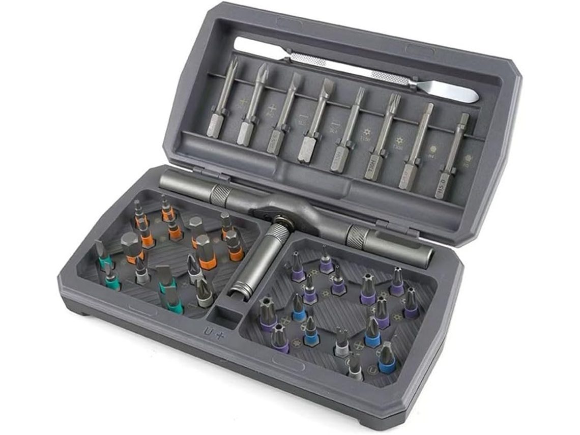 Kit De Chave Fenda Com Catraca 42 Em 1 Bits Hexagonais Ph, Sl E Torx,