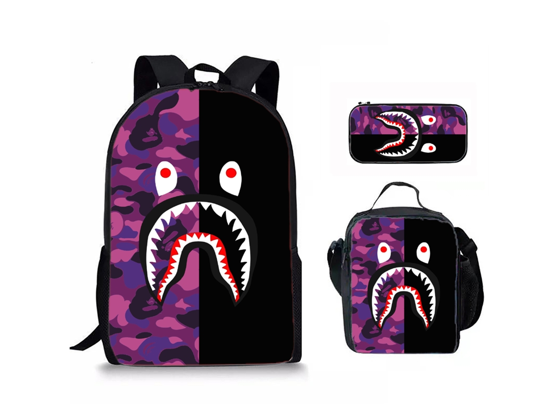 Mochila De Estudante Panoona Tubarão Camuflado Conjunto 3 Peças 17 Pol Crianças Adolescentes Estilo 3