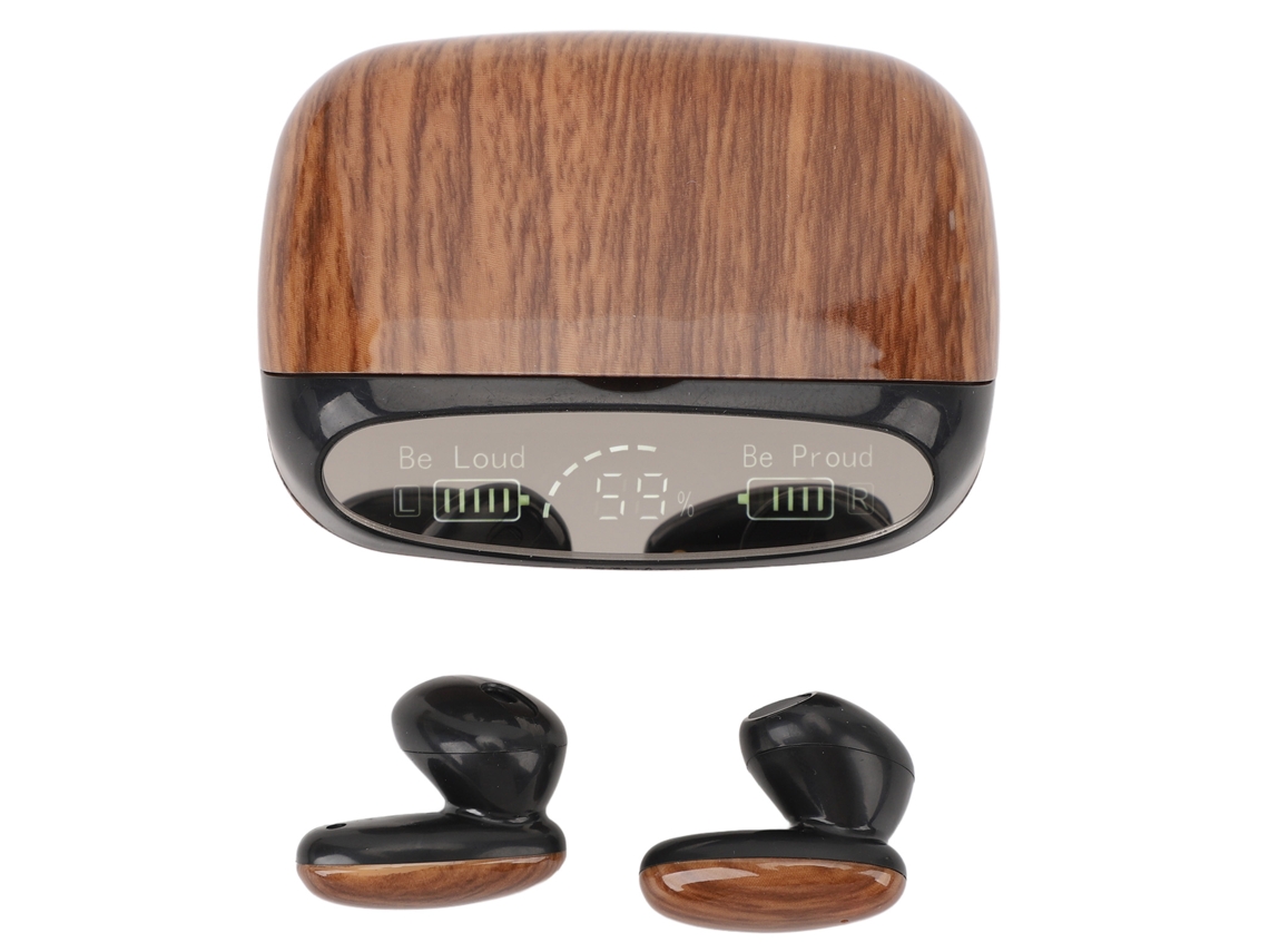 Fones de Ouvido Bluetooth True Wireless de madeira com toque inteligente, display digital, para esportes EOOCOO