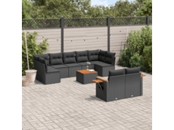 Vidaxl 10 Pcs Conjunto Sofás De Jardim C/ Almofadões Vime Pe Preto