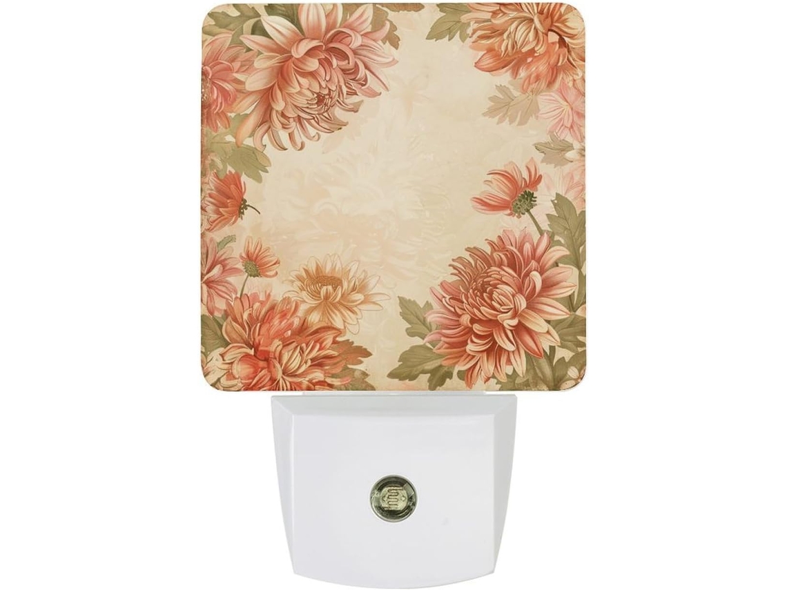 Luminária noturna estilo floral retrô com sensor de movimento, luz branca e suave.