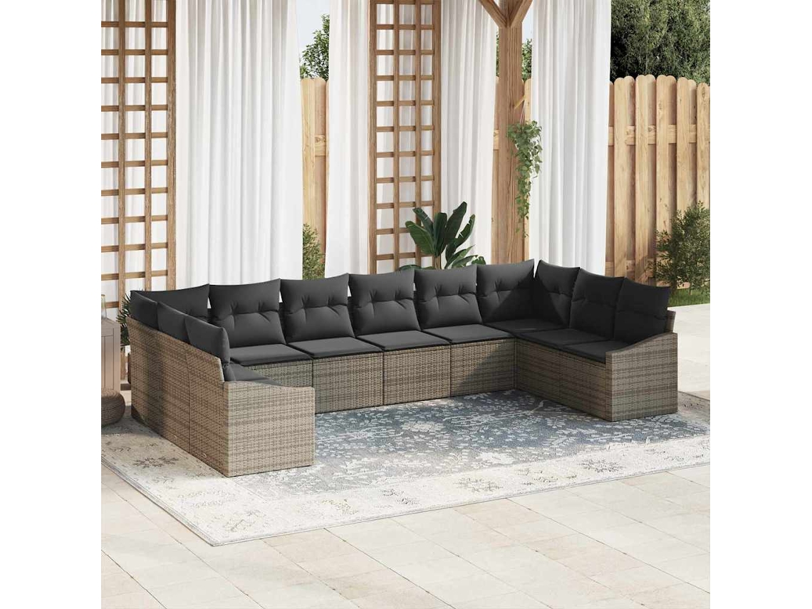 Vidaxl Conjunto De Sofá De Jardim 10 Unid. Cinzeto Vime Pe