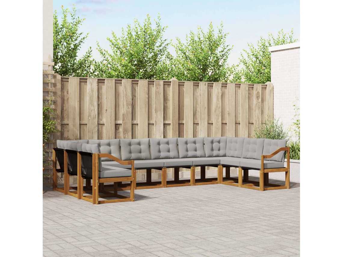 Vidaxl Conjunto De Sofás Para Exterior 10 Unid. Cinza Natural E Claro