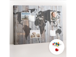 Painel De Cortiça Para Parede Mundo Em Tábuas Para A Sala De Estar Espelharte (70x100 Cm)