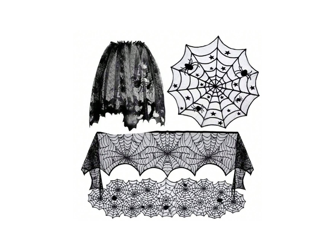Conjunto 4 Peças Decoração Lareira Halloween Teia De Aranha, Toalhas De Mesa E Caminho De Mesa Igvtrade (redonda/quadrada)