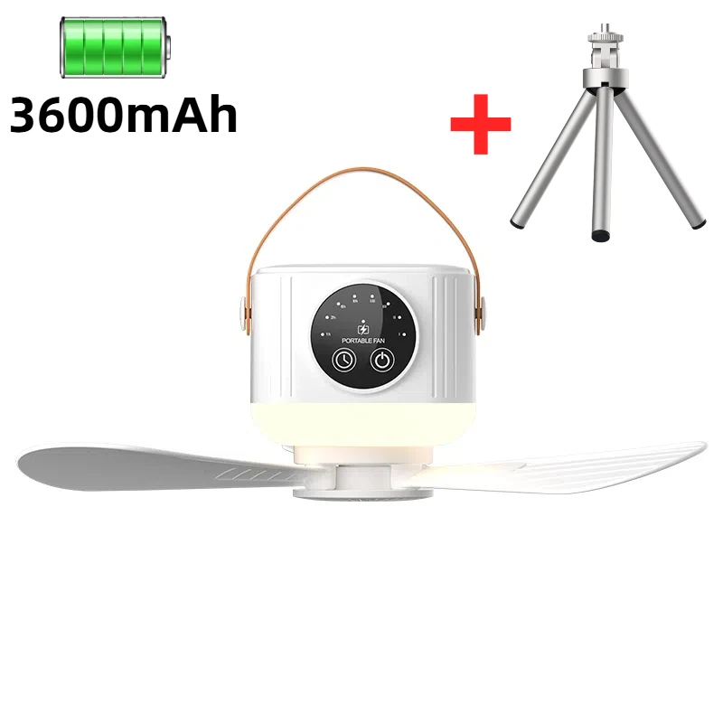 (com tripé, bateria 3600mah) Ventilador de Teto Portátil com Pás Removíveis, Silent Cooling, Ideal para Camping em Barraca.