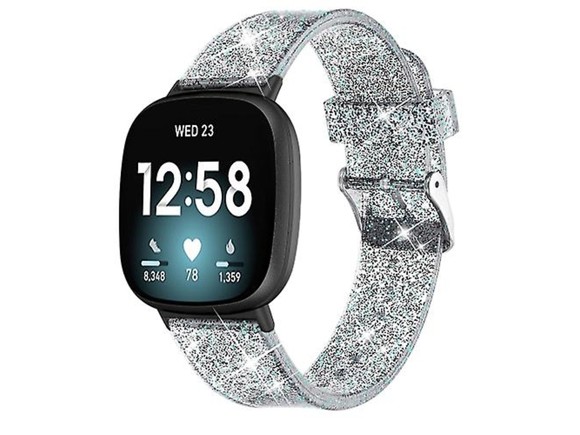 Lurelia Pulseira De Silicone Com Glitter Preto, Compatível Fitbit Versa 3